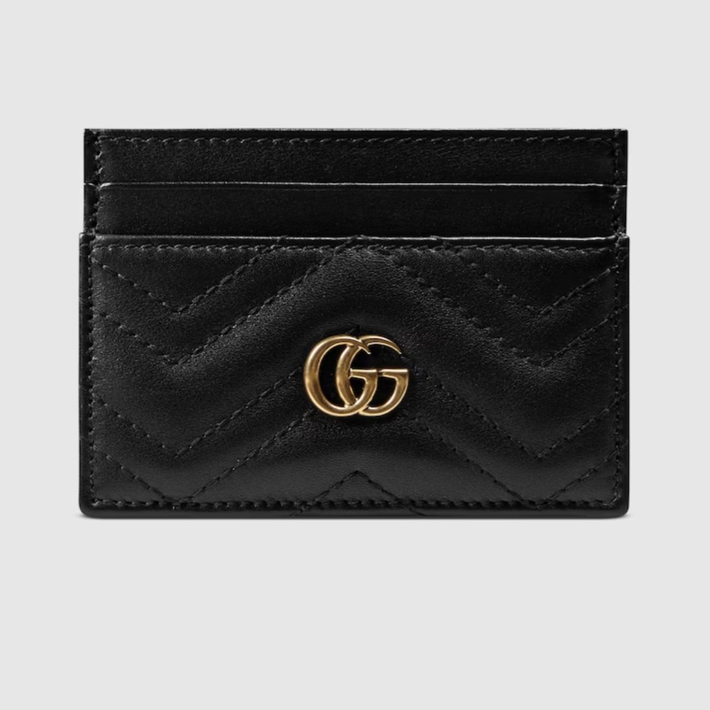 Gucci Quilted Black Card Holder with Gold Logo